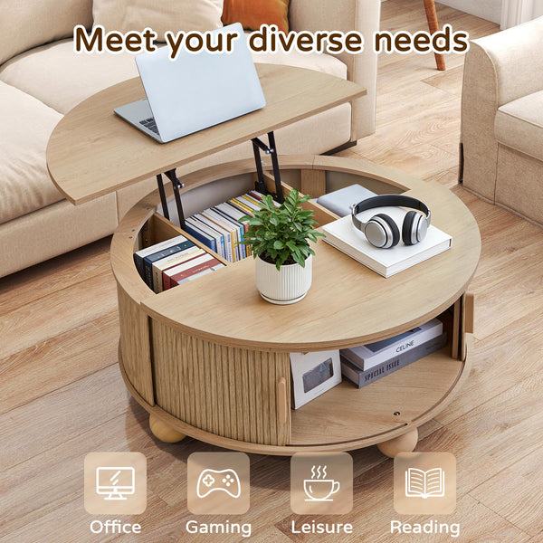 Round Lift-Top Coffee Table with Storage