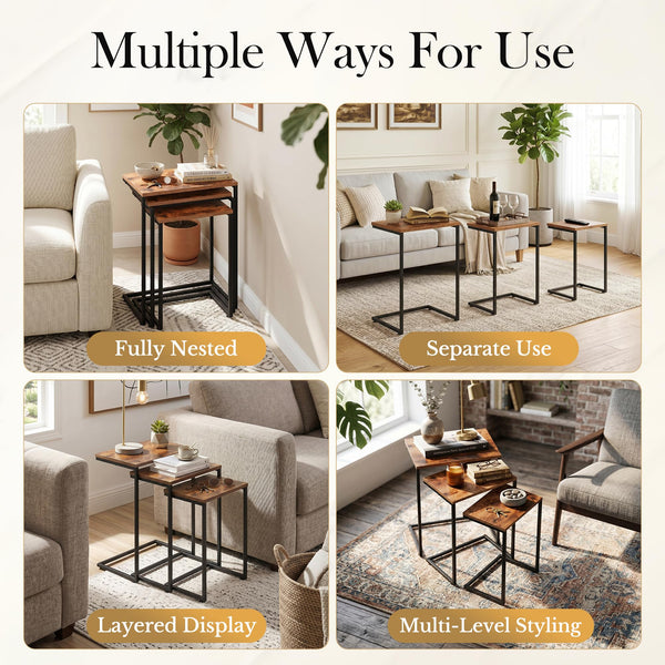 C-Shaped Nesting End Tables, Set of 3