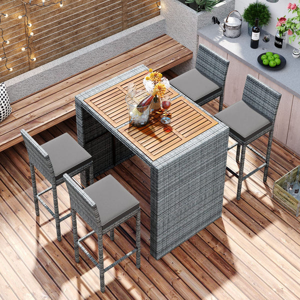 5-Piece Outdoor Wicker Bar Set with 4 Chairs