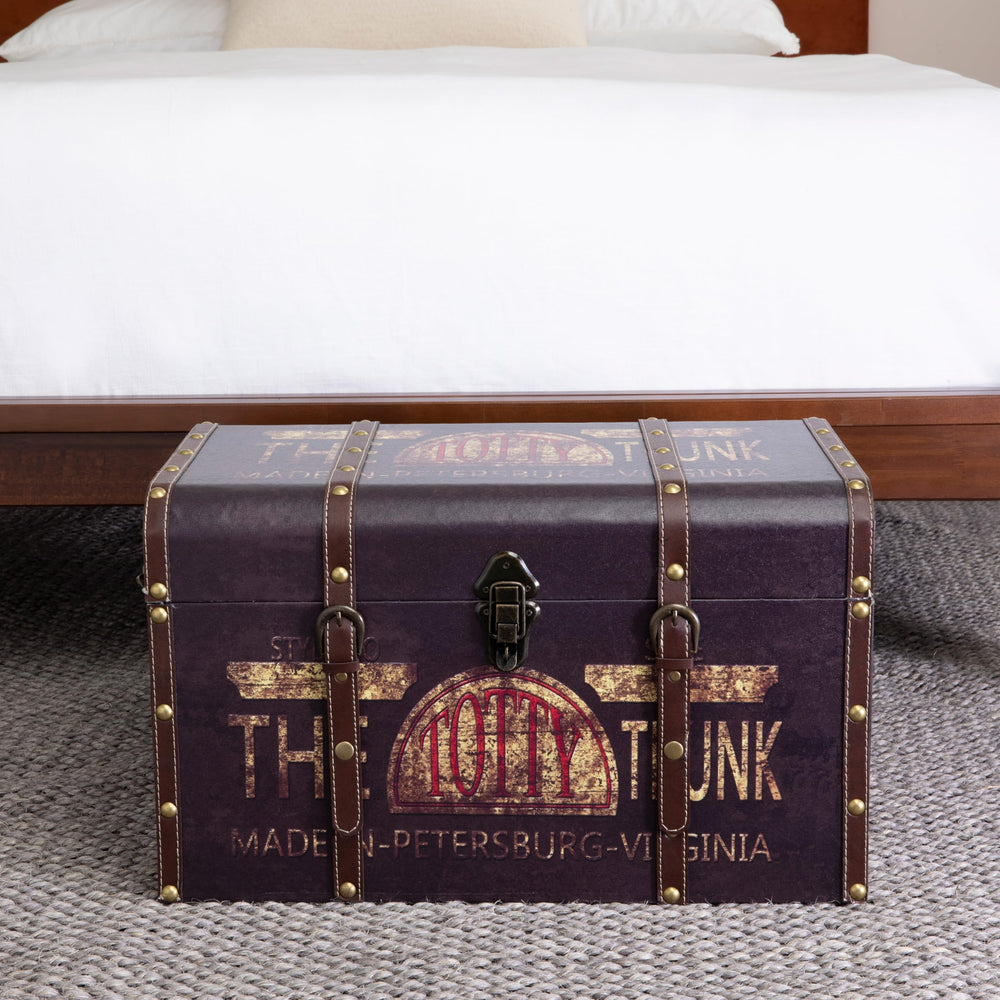 Vintage Decorative Storage Trunk with Leather Straps