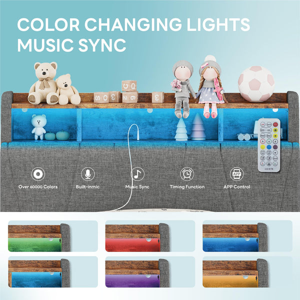 Twin Bed Frame with Storage Drawers, Charging Station & LED Lights