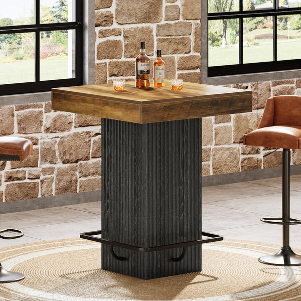 Square Counter Height Bar Table with Metal Footrest