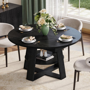 43–59" Fluted Extendable Round to Oval Dining Table with Storage, Seats 4–8