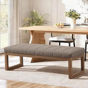52.7" Upholstered Bedroom Bench – Boucle Fabric, Solid Wood Frame, Multi-Use