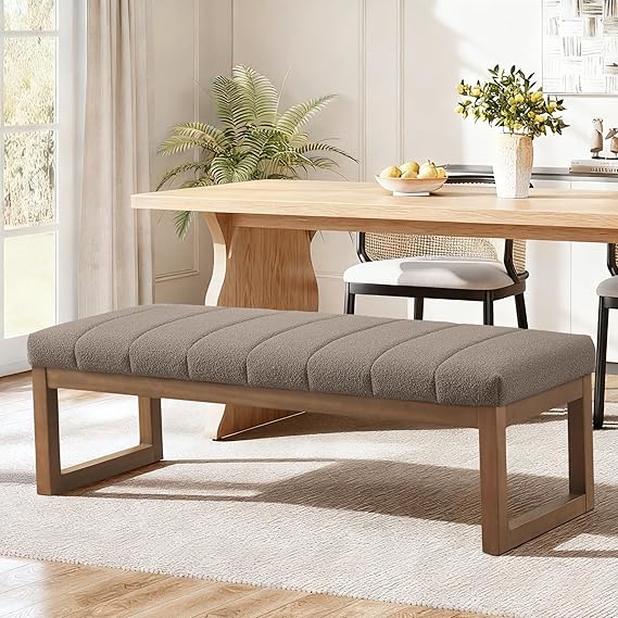 52.7" Upholstered Bedroom Bench – Boucle Fabric, Solid Wood Frame, Multi-Use