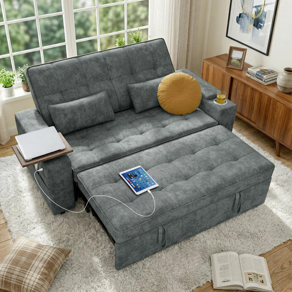 65" Convertible Sleeper Sofa Bed with Storage & USB Charging