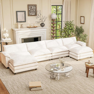 L-Shaped Modular Sectional Sofa with Deep Seat & Chenille Fabric