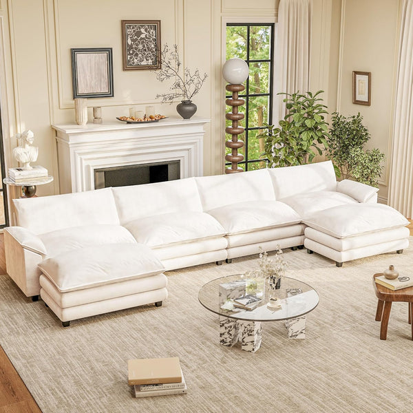 L-Shaped Modular Sectional Sofa with Deep Seat & Chenille Fabric