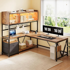 L-Shaped Gaming Desk with LED Display Cabinet