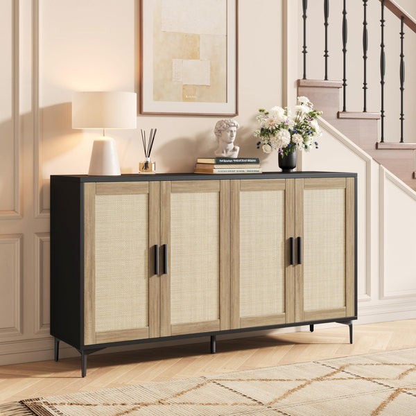 48" Rattan Buffet Cabinet with Adjustable Shelves
