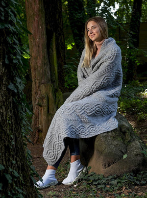Merino Wool Cable Knit Aran Throw Blanket 44x69 Inches