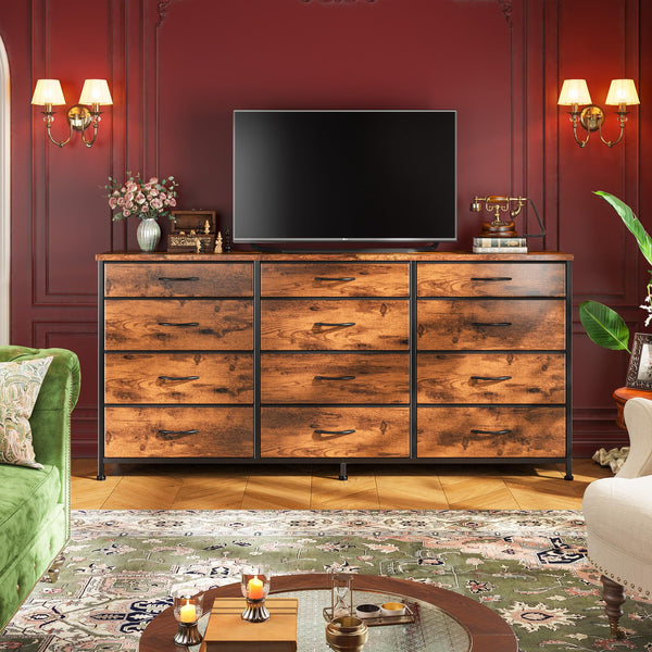 55" 12-Drawer Dresser with TV Stand – Metal Frame & Wood Top