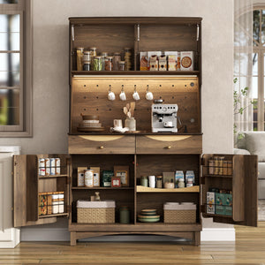 72" Kitchen Pantry Cabinet with Power Outlets & LED Light