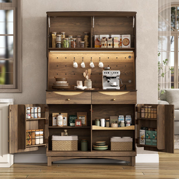 72" Kitchen Pantry Cabinet with Power Outlets & LED Light