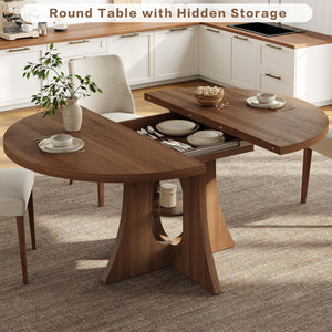 Extendable Round Dining Table with Storage Shelf | 43.3" to 59" Oval