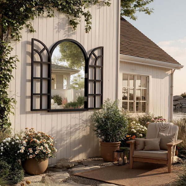 Arched Wood Frame Wall Mirror – Black | Farmhouse Decor