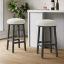Christopher Knight Home Aubrie Counter Height Bar Stools Set of 2, Boucle Fabric Round Bar Stool for Kitchen Island, Wooden Backless Dining Room Chair, Counter Stool with Footrest, Natural+Milky White