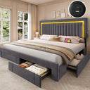 King Size Upholstered Bed Frame with Storage Drawers & RGB LED