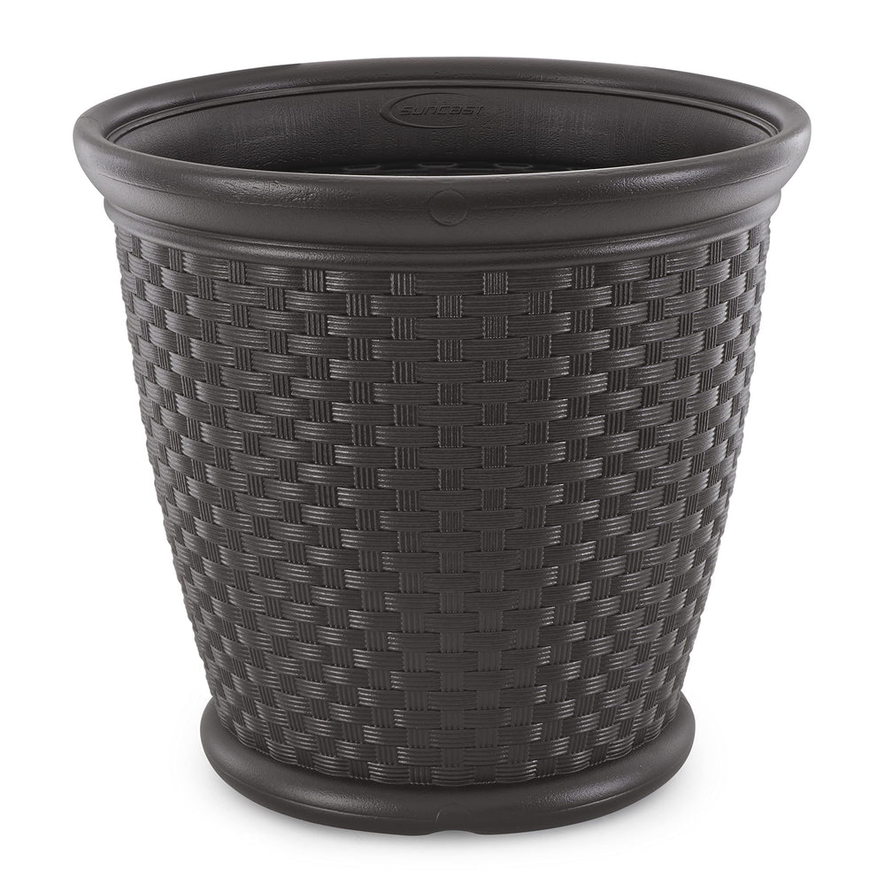 Wicker Round Planter Pot — 22" Resin, Indoor & Outdoor, Drainage Hole