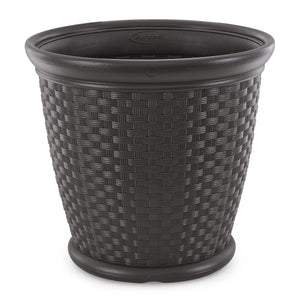 Wicker Round Planter Pot — 22" Resin, Indoor & Outdoor, Drainage Hole