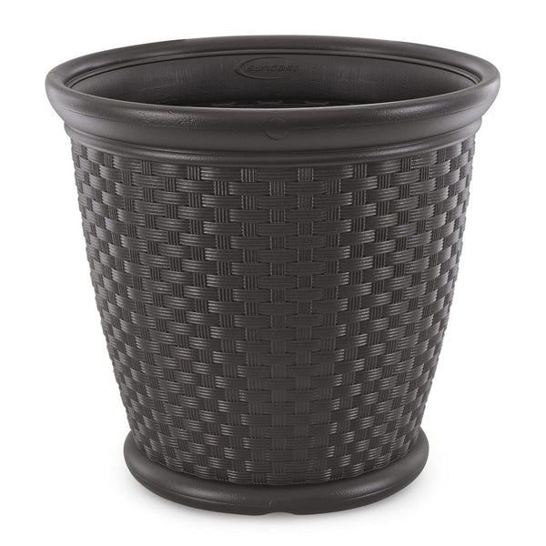 Wicker Round Planter Pot — 22" Resin, Indoor & Outdoor, Drainage Hole