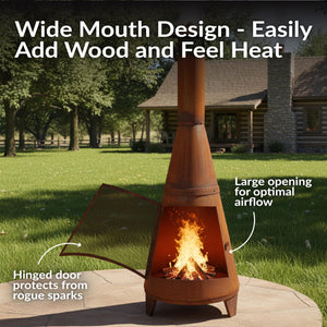 70-Inch Steel Chiminea Wood-Burning Outdoor Fireplace