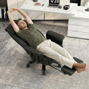 Big & Tall Reclining Office Chair with Footrest, Wide Seat, High Back, Criss Cross Wheels