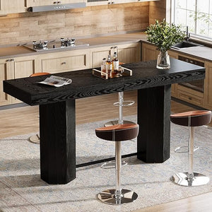 71-Inch Industrial Bar Table — Counter Height Dining Table with Metal Footrest