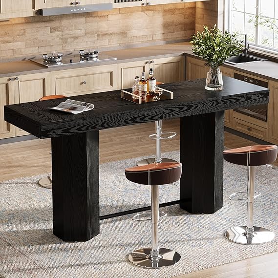71-Inch Industrial Bar Table — Counter Height Dining Table with Metal Footrest