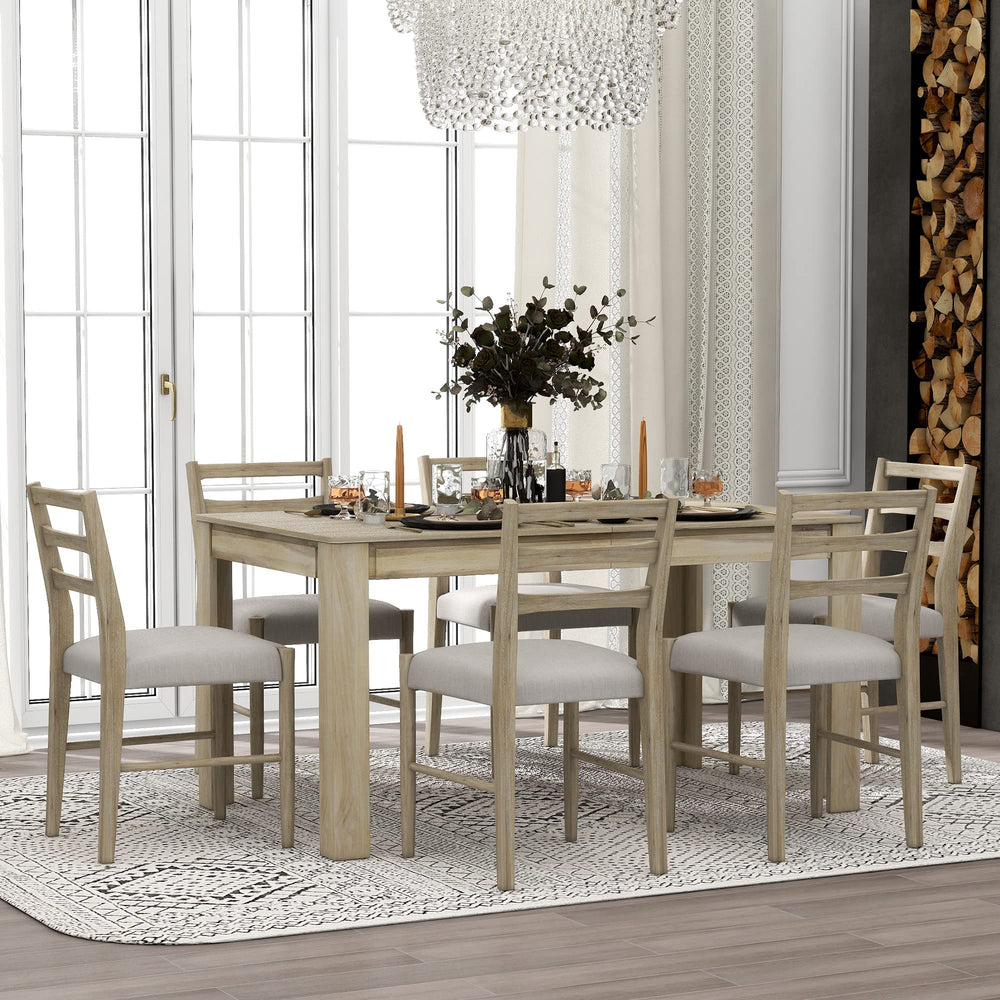 Extendable 7-Piece Dining Table Set with 6 Upholstered Chairs