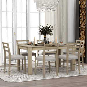 Extendable 7-Piece Dining Table Set with 6 Upholstered Chairs