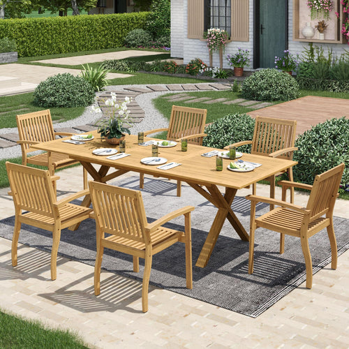 Acacia Wood Outdoor Dining Set with Expandable Table