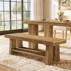 Solid Wood Entryway Bench with Open Shelves