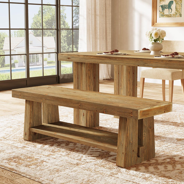 Solid Wood Entryway Bench with Open Shelves