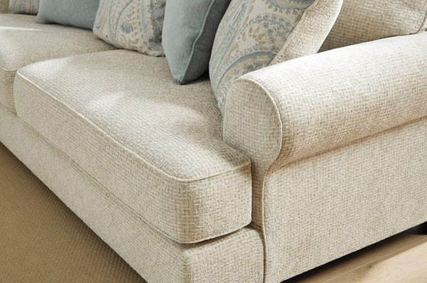 Beige Chenille Loveseat with Accent Pillows & Rolled Arms