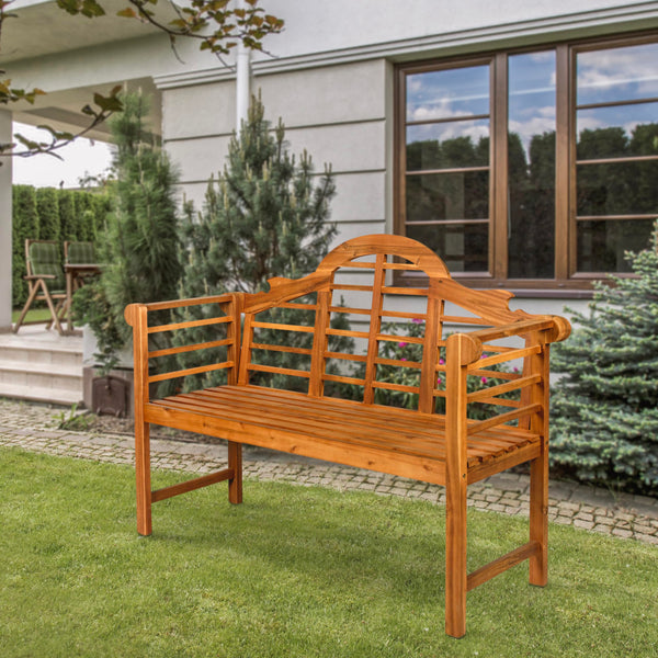 3-Seat Arched Acacia Wood Outdoor Garden Bench