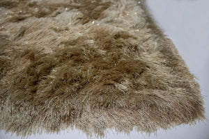 Gold Shimmer Shag Area Rug 8x10 – Plush Polyester with Metallic Accents
