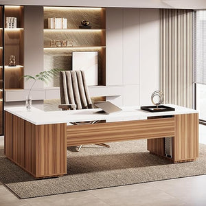 L-Shaped Executive Office Desk with File Drawers & Storage Cabinet
