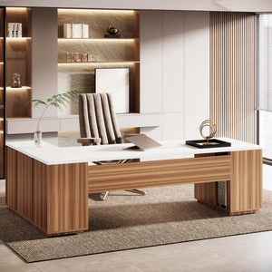 L-Shaped Executive Office Desk with File Drawers & Storage Cabinet