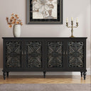 Hollow Carved Wood Accent Cabinet with 4 Doors