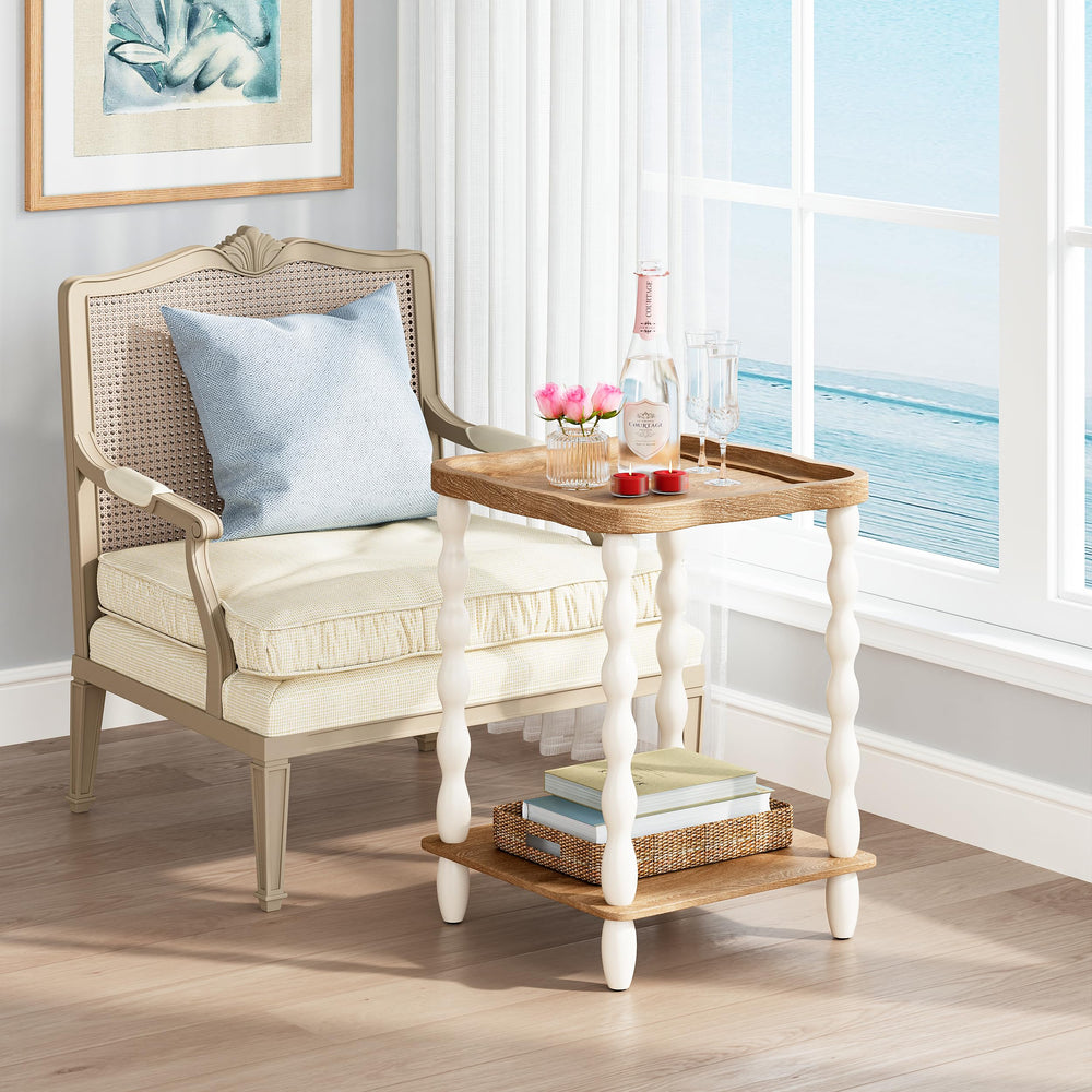 Farmhouse Side Table with 2-Tier Storage