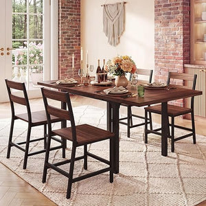 Extendable Dining Table Set with Curved Backrest Chairs
