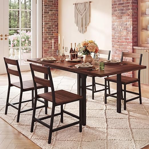 Extendable Dining Table Set with Curved Backrest Chairs