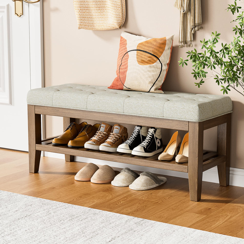 Upholstered Storage Bench with Shoe Shelf