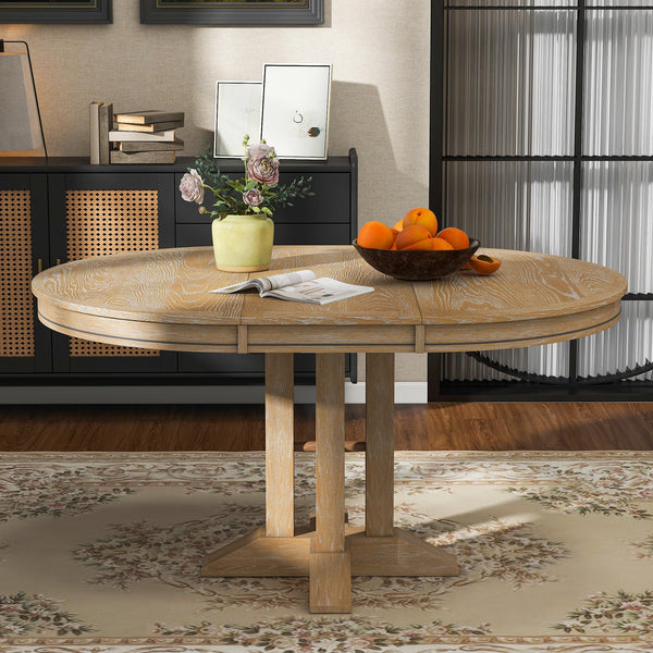 Expandable Round Dining Table with Removable Oval Leaf, Seats 6