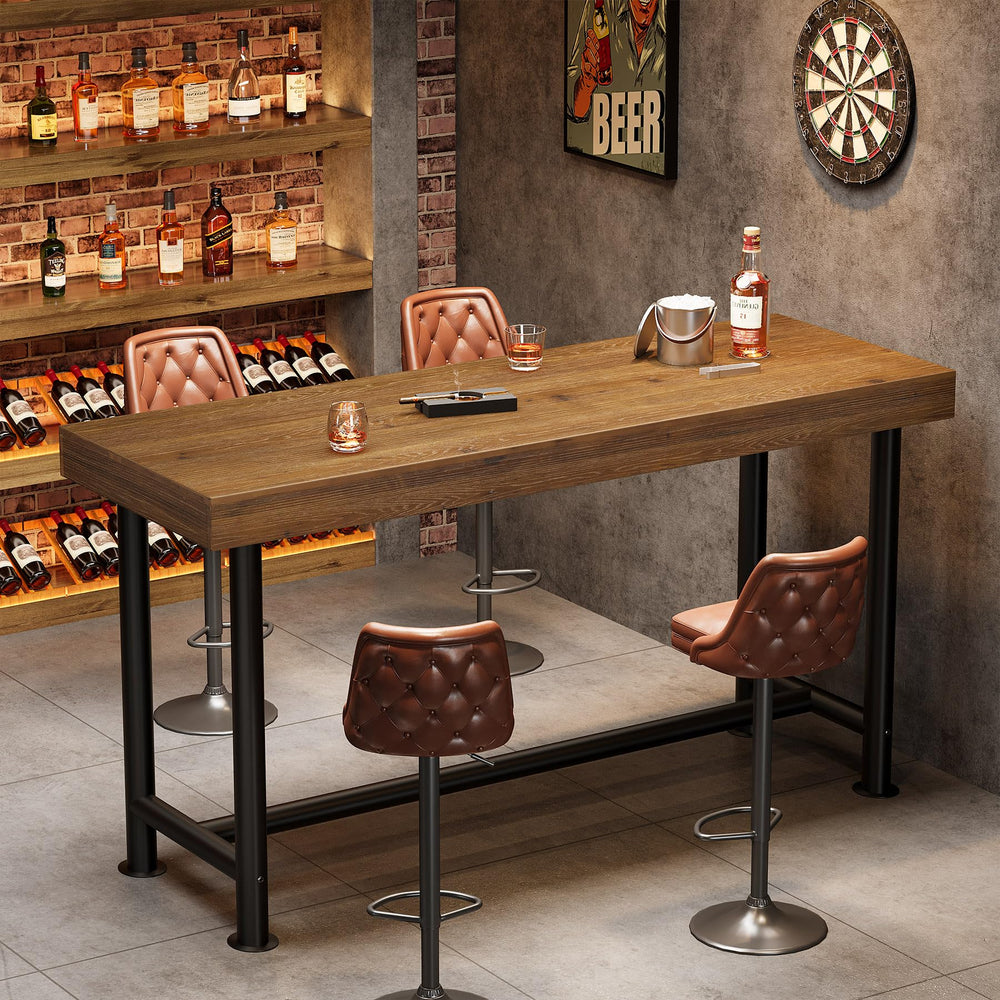 63" Solid Wood Rectangular Bar Table with Metal Legs