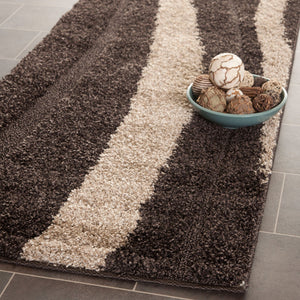 8x10 Cream & Dark Brown Shag Area Rug – Non-Shedding Plush Pile
