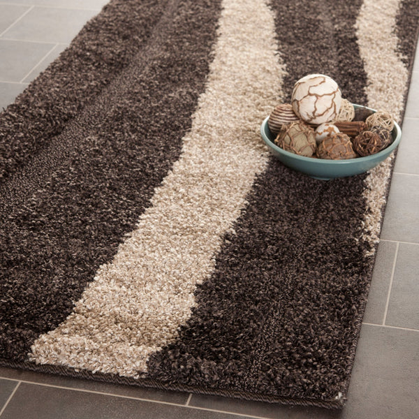 8x10 Cream & Dark Brown Shag Area Rug – Non-Shedding Plush Pile