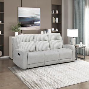 Light Gray Manual Reclining Sofa with Corduroy Upholstery