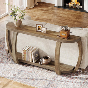 63-Inch Curved Console Table with Open Shelf